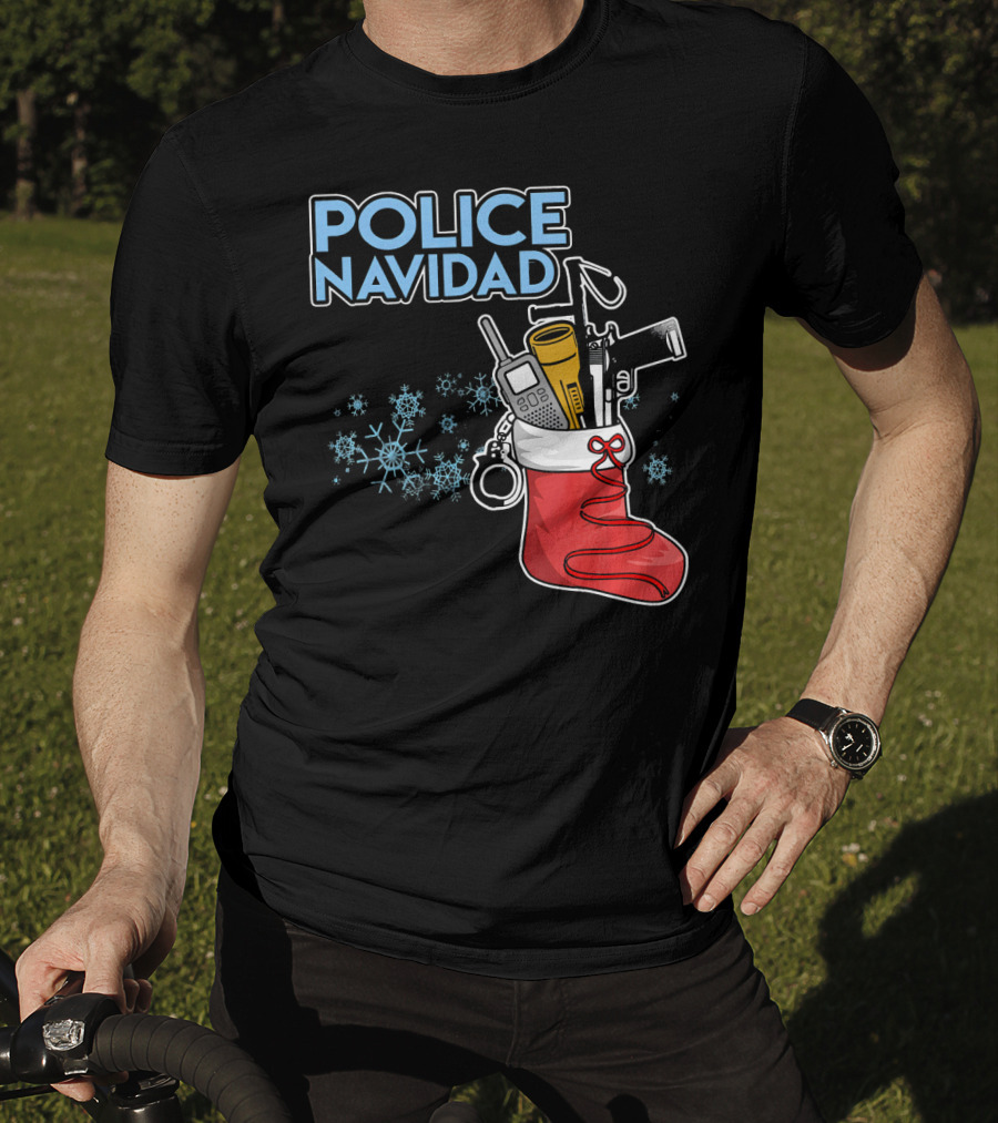 Police Navidad Christmas Stocking With Law Enforcement Gear T-Shirt