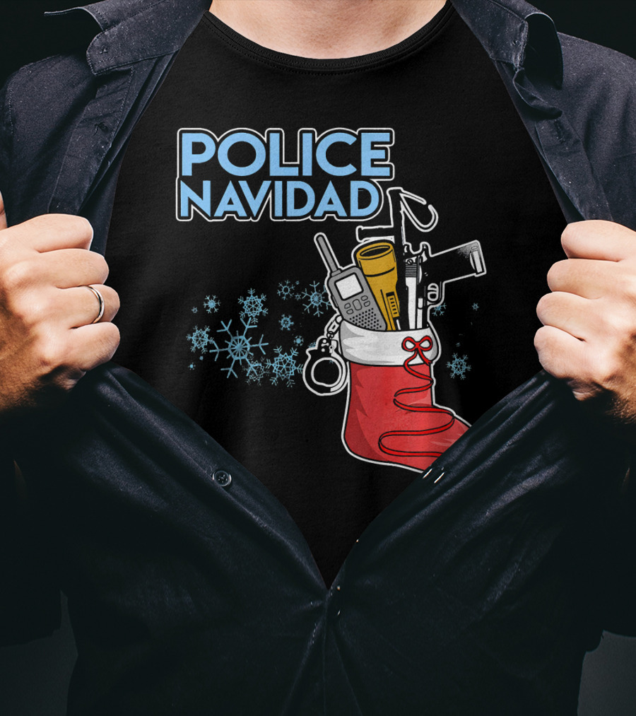 Police Navidad Christmas Stocking With Law Enforcement Gear T-Shirt
