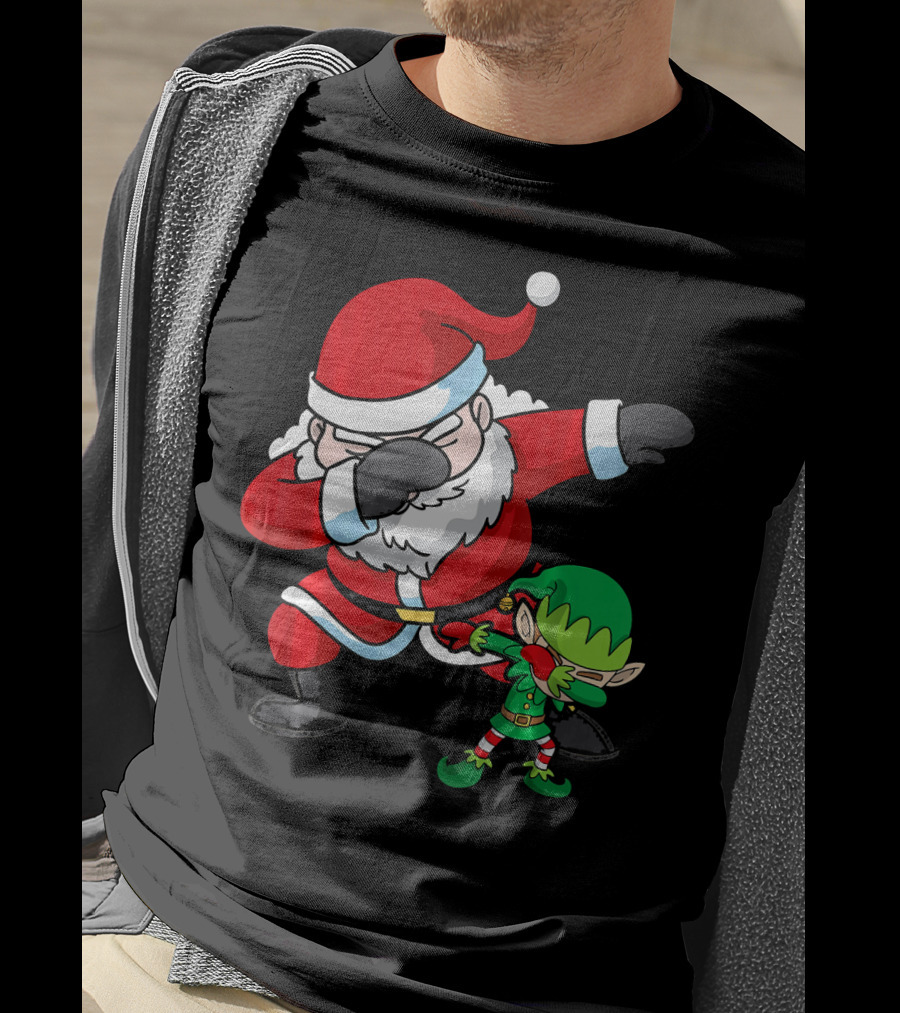 Christmas Boys Dabbing Santa Claus And Elf Dab Dan T-Shirt