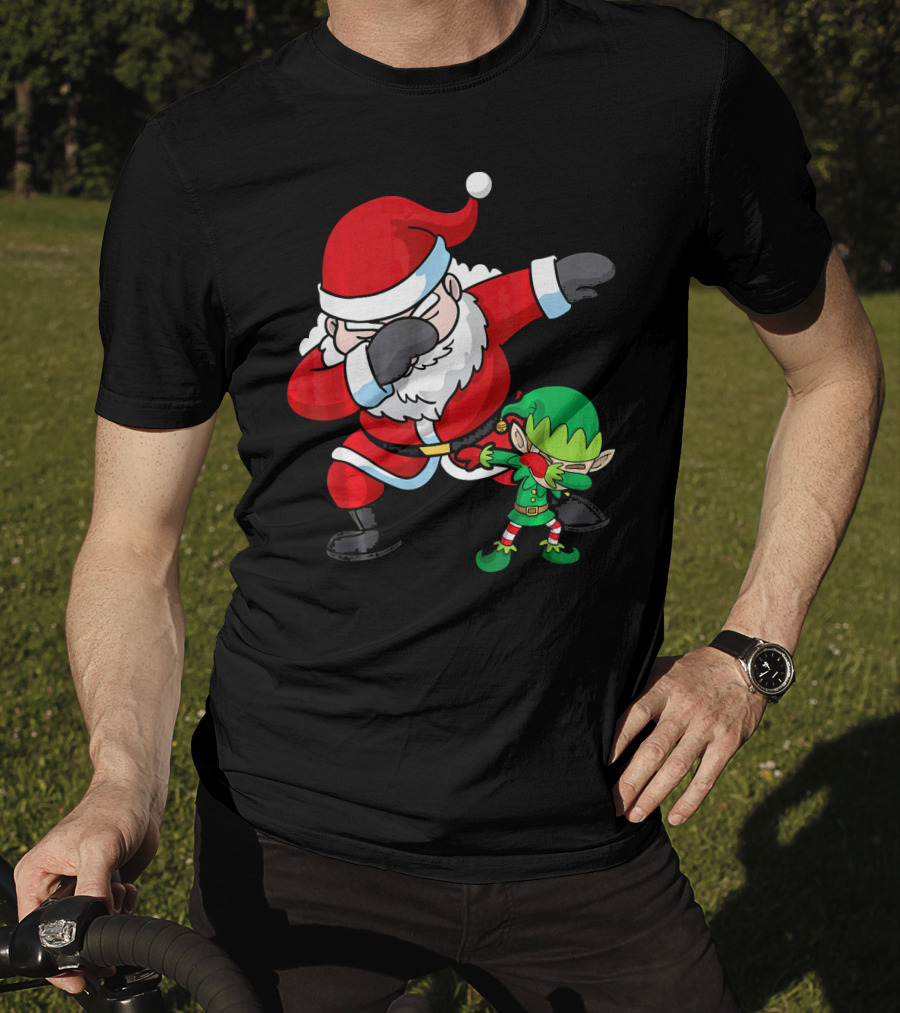 Christmas Boys Dabbing Santa Claus And Elf Dab Dan T-Shirt