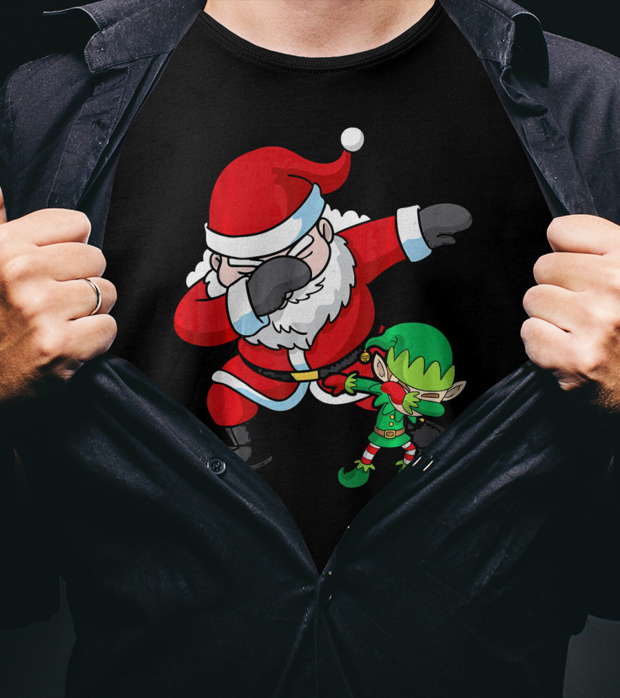 Christmas Boys Dabbing Santa Claus And Elf Dab Dan T-Shirt