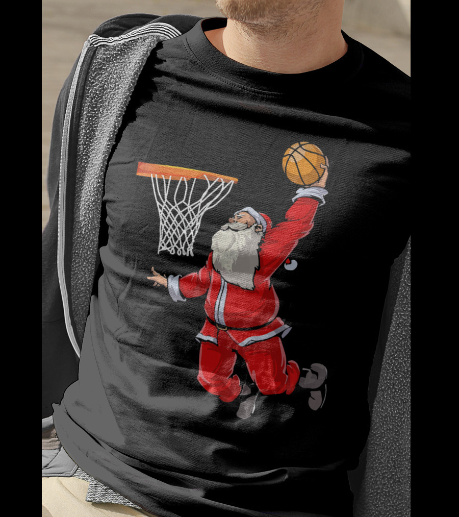 Santa Dunking Basketball Weihnachten Santa Hat T-Shirt