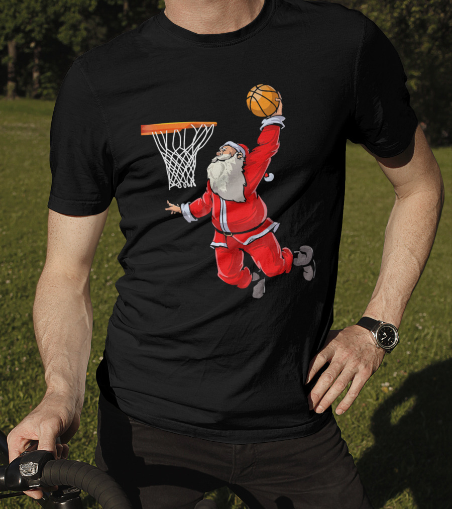 Santa Dunking Basketball Weihnachten Santa Hat T-Shirt