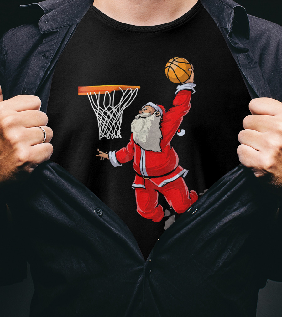 Santa Dunking Basketball Weihnachten Santa Hat T-Shirt