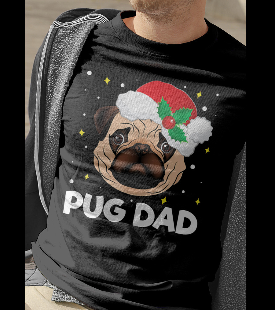 Pug Dad Daddy Christmas Santa Hat Pug T-Shirt