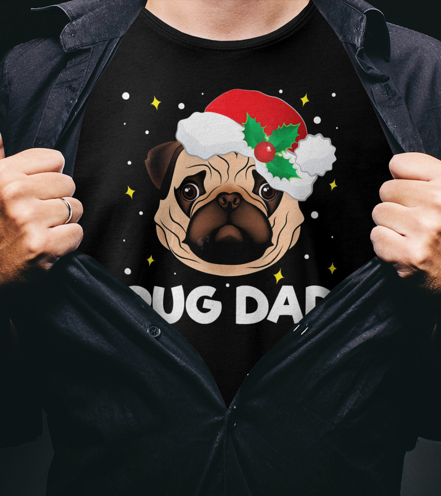 Pug Dad Daddy Christmas Santa Hat Pug T-Shirt
