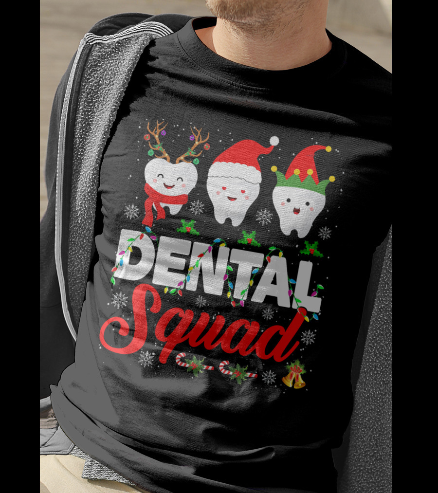 Dental Squad Funny Hygienist Dentist Love Christmas Themed Tooth Characters T-Shirt