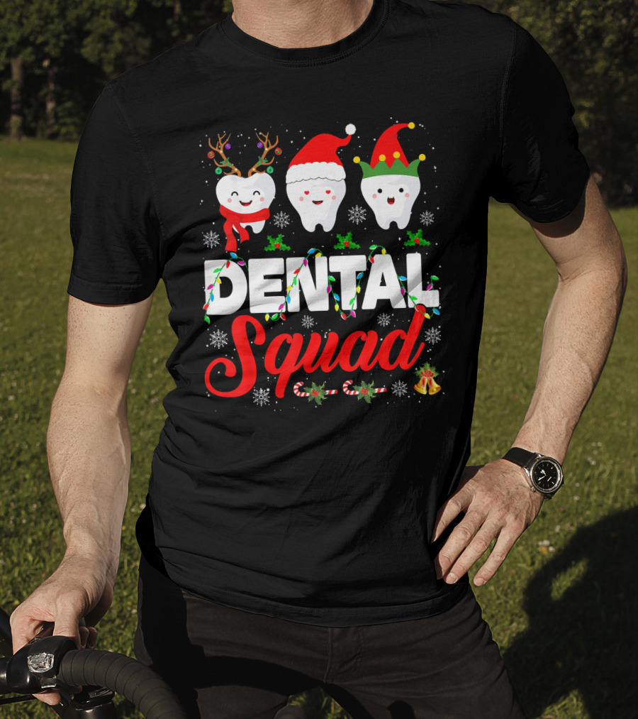 Dental Squad Funny Hygienist Dentist Love Christmas Themed Tooth Characters T-Shirt
