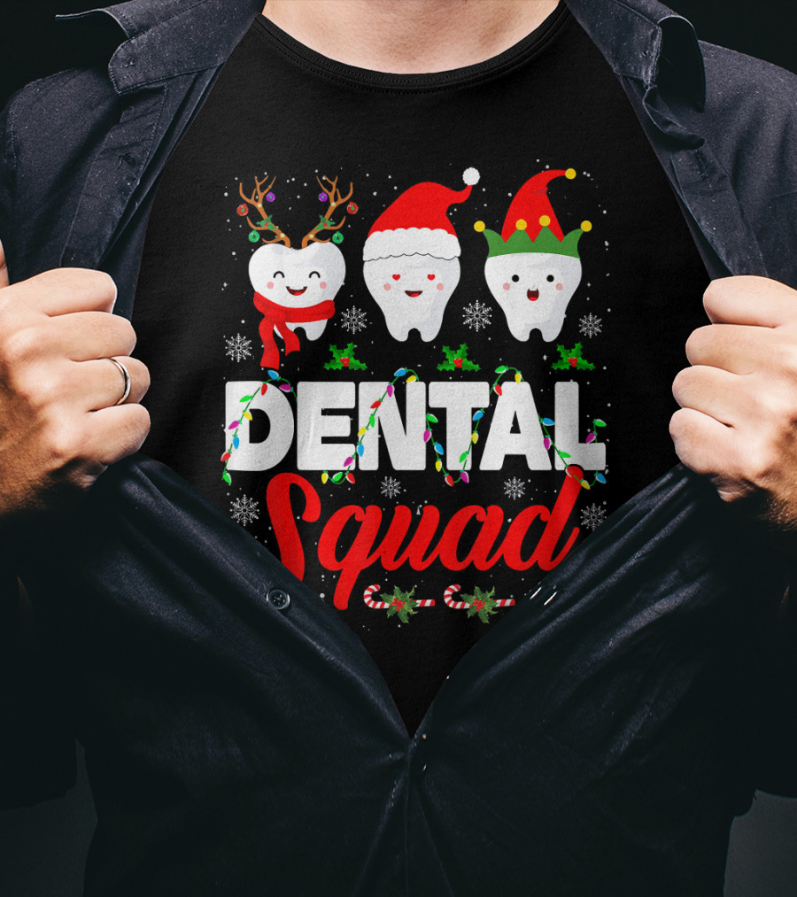 Dental Squad Funny Hygienist Dentist Love Christmas Themed Tooth Characters T-Shirt