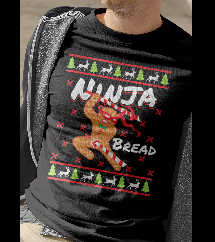 Ninjabread Man Gingerbread Ninja Christmas Sweater Reindeer Trees T-Shirt