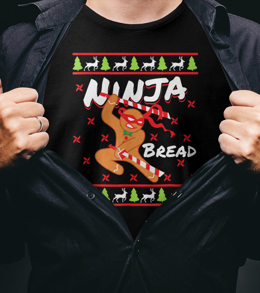 Ninjabread Man Gingerbread Ninja Christmas Sweater Reindeer Trees T-Shirt