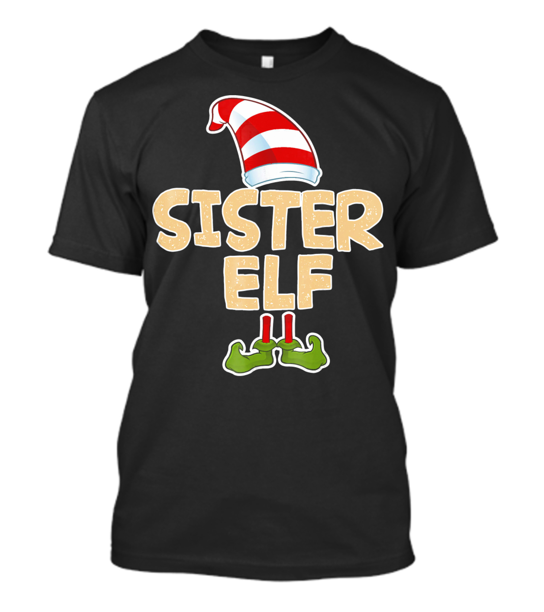 Sister Elf Merry Funny Christmas Hat And Shoes T-Shirt