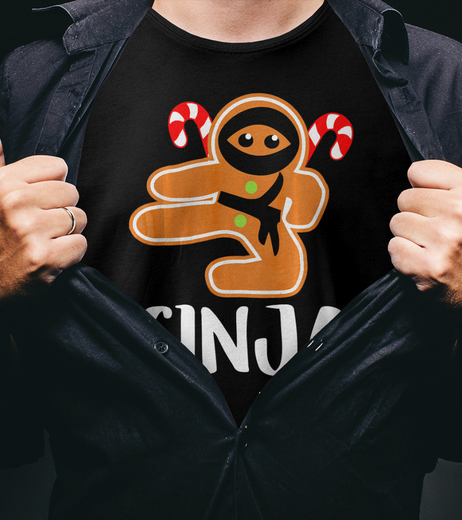 Ginja Ninja Warrior Gingerbread Man With Candy Canes T-Shirt