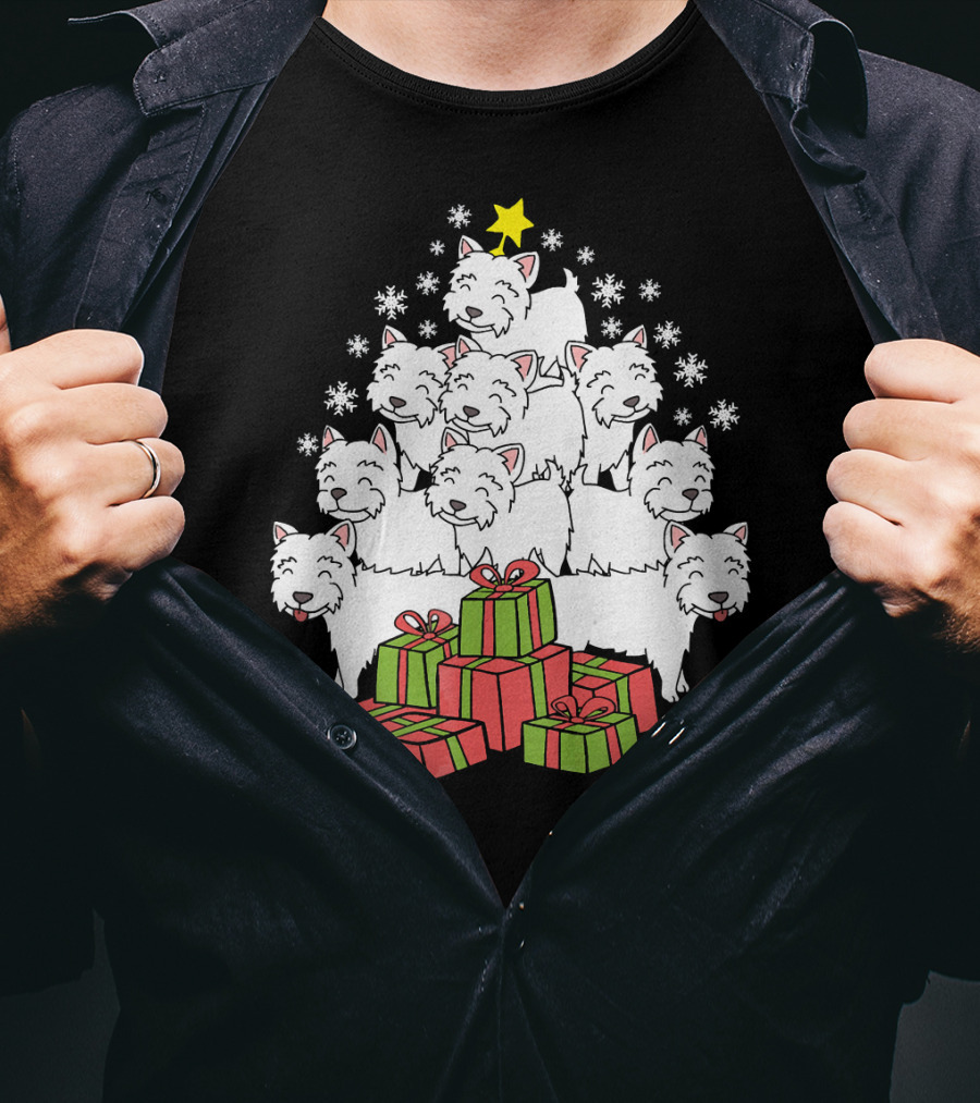 Westie Christmas Tree With Presents And Snowflakes T-Shirt