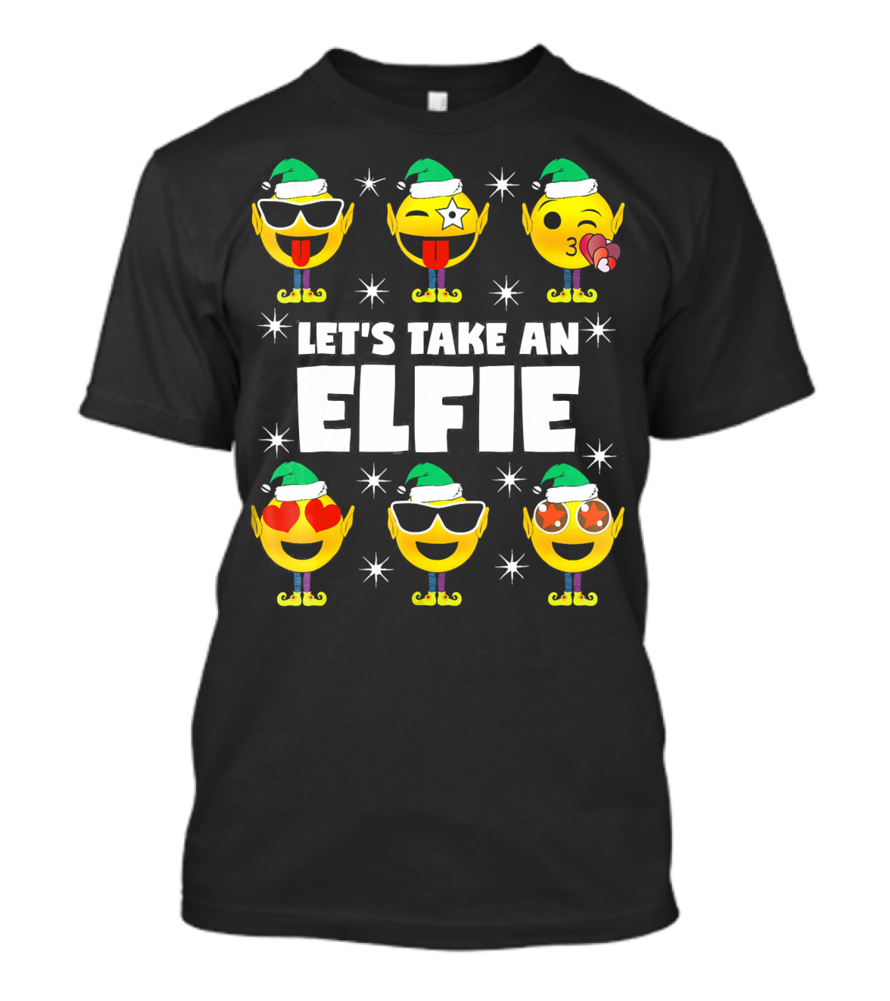 Family Christmas Emoji Elf Let's Take An Elfie T-Shirt