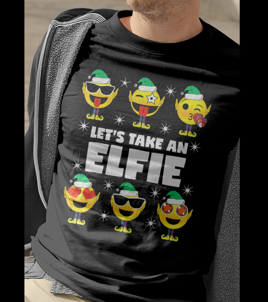 Family Christmas Emoji Elf Let's Take An Elfie T-Shirt