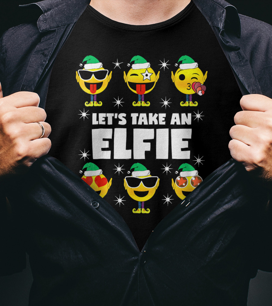 Family Christmas Emoji Elf Let's Take An Elfie T-Shirt
