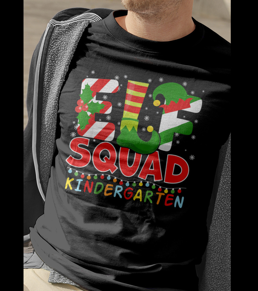 ELF Squad Funny Christmas Kindergarten Holiday Lights T-Shirt