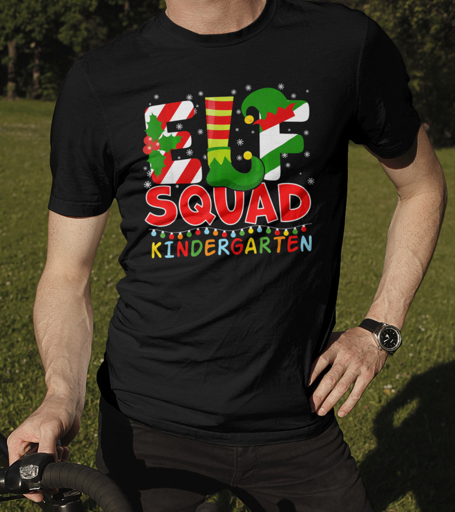 ELF Squad Funny Christmas Kindergarten Holiday Lights T-Shirt