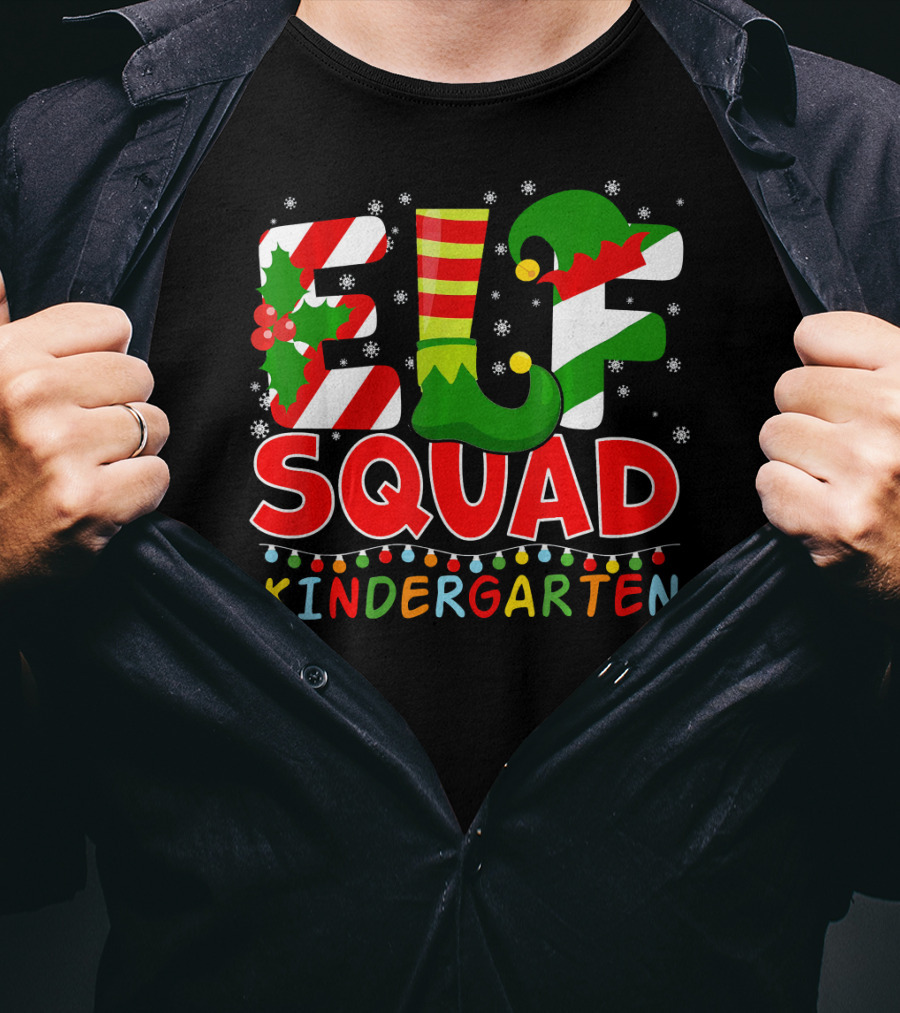 ELF Squad Funny Christmas Kindergarten Holiday Lights T-Shirt