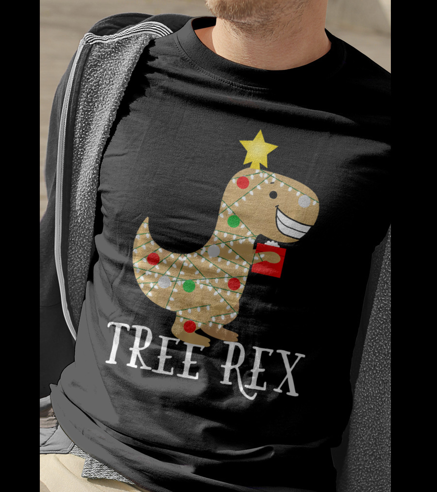 The Original Christmas Tree Rex Dinosaur With Lights And Star T-Shirt