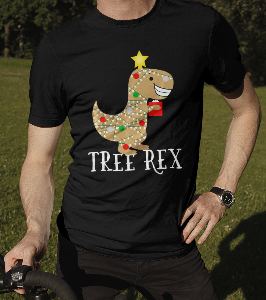 The Original Christmas Tree Rex Dinosaur With Lights And Star T-Shirt