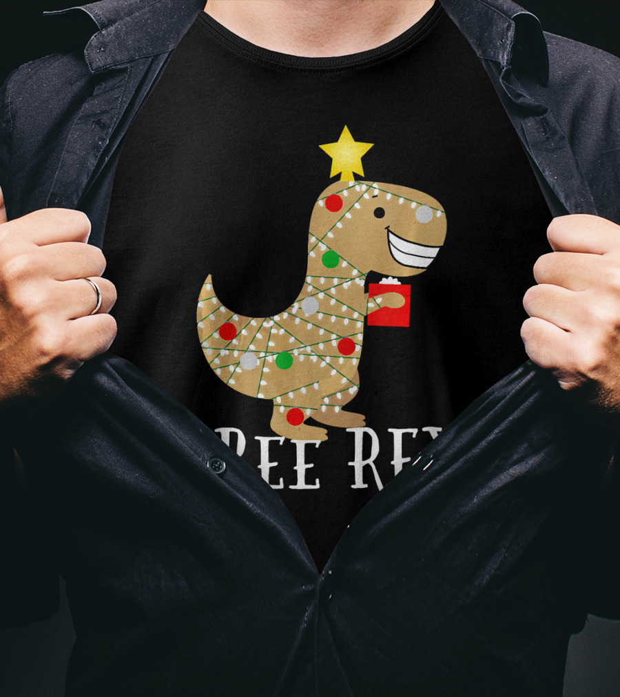 The Original Christmas Tree Rex Dinosaur With Lights And Star T-Shirt
