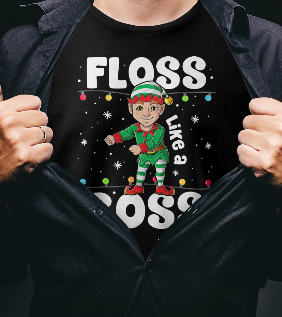 Floss Like A Boss Elf Dance Christmas Lights T-Shirt