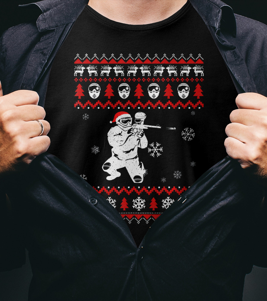 Christmas Paintball Santa Hat Reindeer Snowflakes Ugly T-Shirt