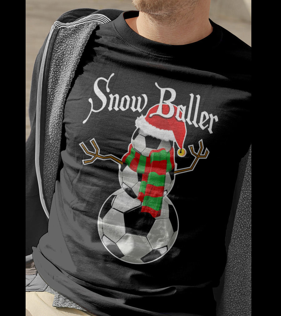 Snow Baller Soccer Christmas Snowman Santa Hat Soccer Balls T-Shirt