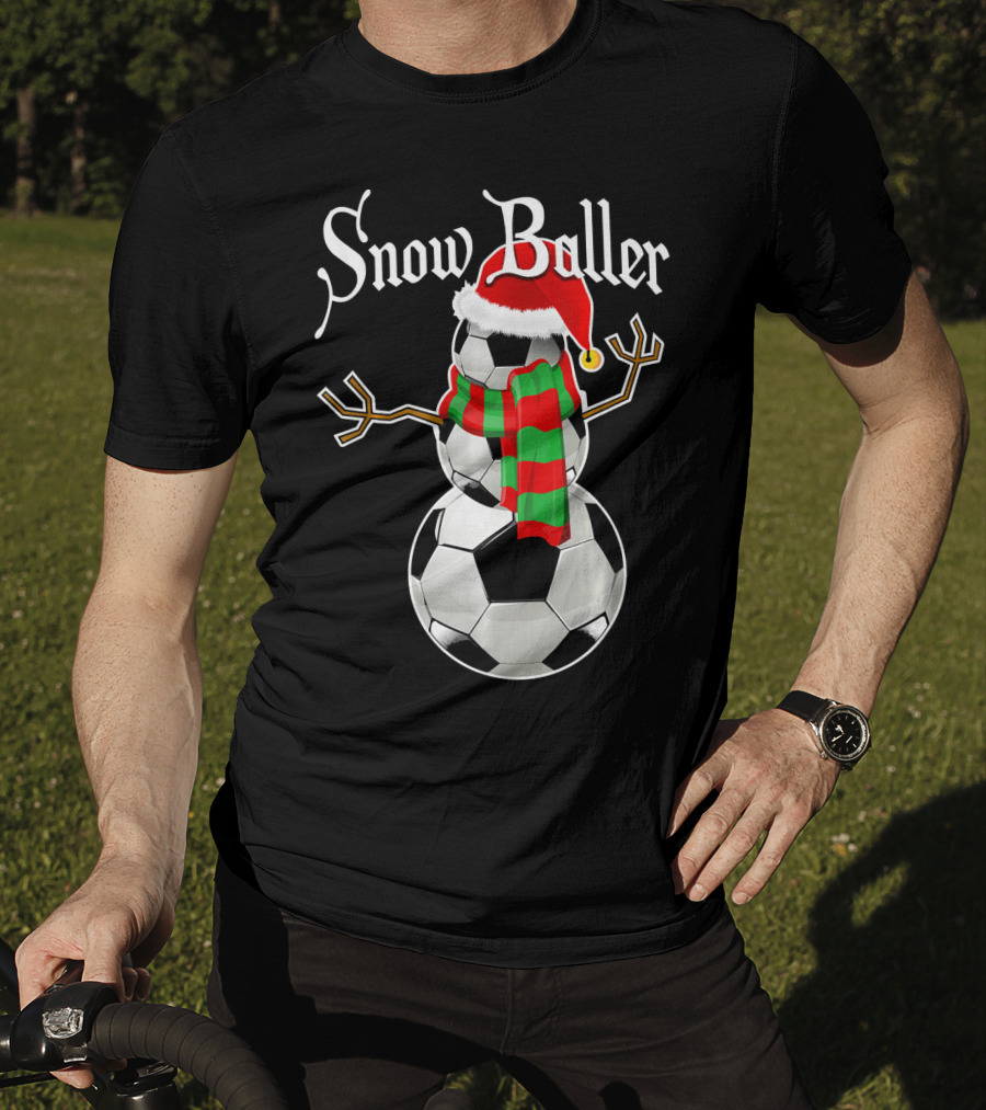 Snow Baller Soccer Christmas Snowman Santa Hat Soccer Balls T-Shirt