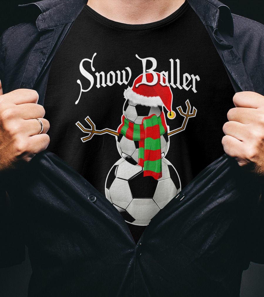 Snow Baller Soccer Christmas Snowman Santa Hat Soccer Balls T-Shirt