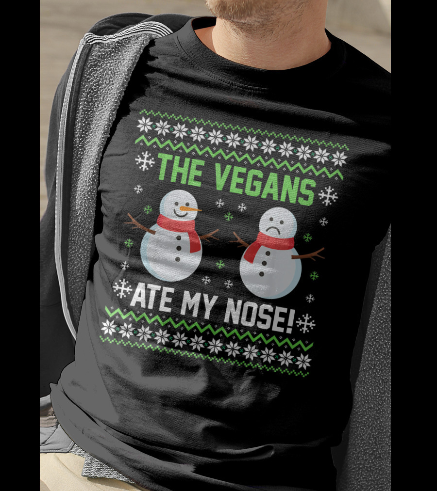 The Vegans Ate My Nose Snowman Funny Holiday T-Shirt