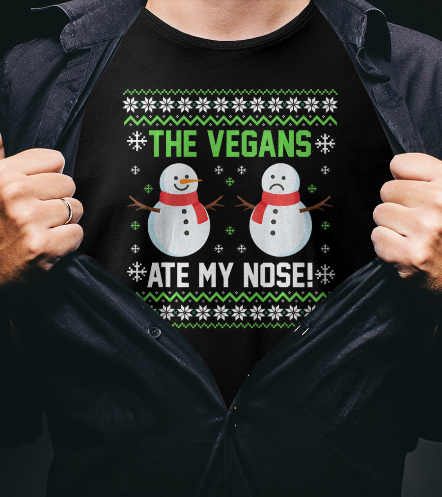 The Vegans Ate My Nose Snowman Funny Holiday T-Shirt