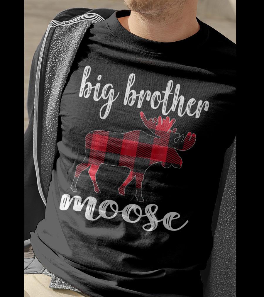 Big Brother Moose Plaid Buffalo Check Moose T-Shirt