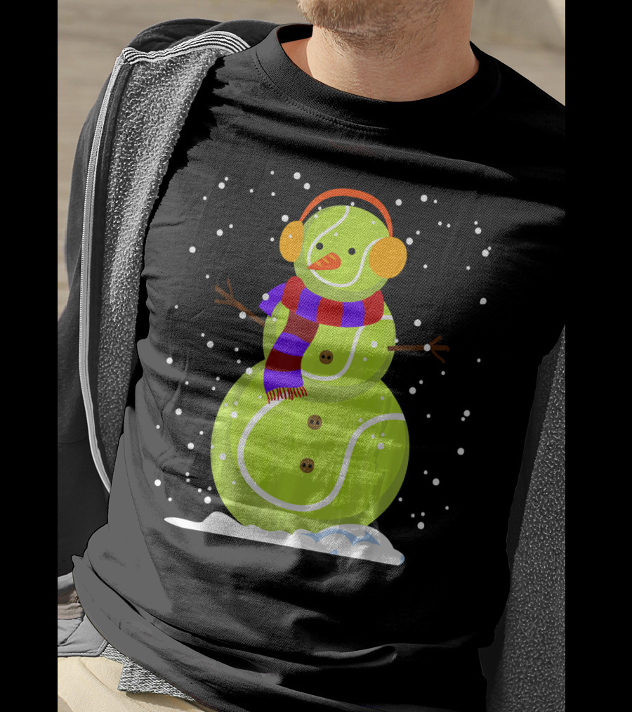 Dabbing Tennis Ball Snowman With Scarf And Earmuffs T-Shirt