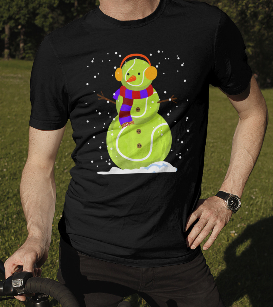 Dabbing Tennis Ball Snowman With Scarf And Earmuffs T-Shirt