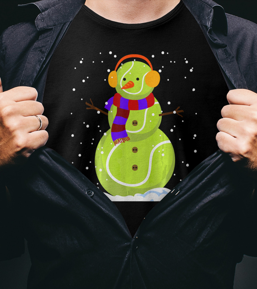 Dabbing Tennis Ball Snowman With Scarf And Earmuffs T-Shirt