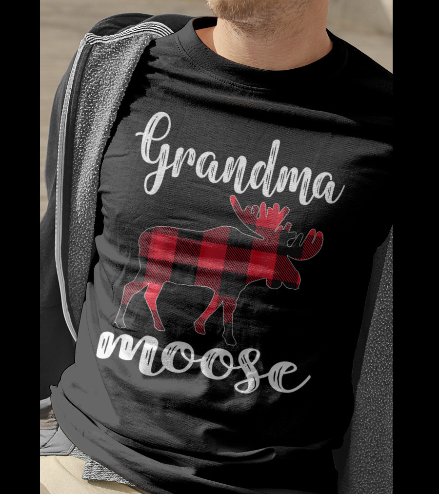 Grandma Moose Red Plaid Buffalo Check T-Shirt