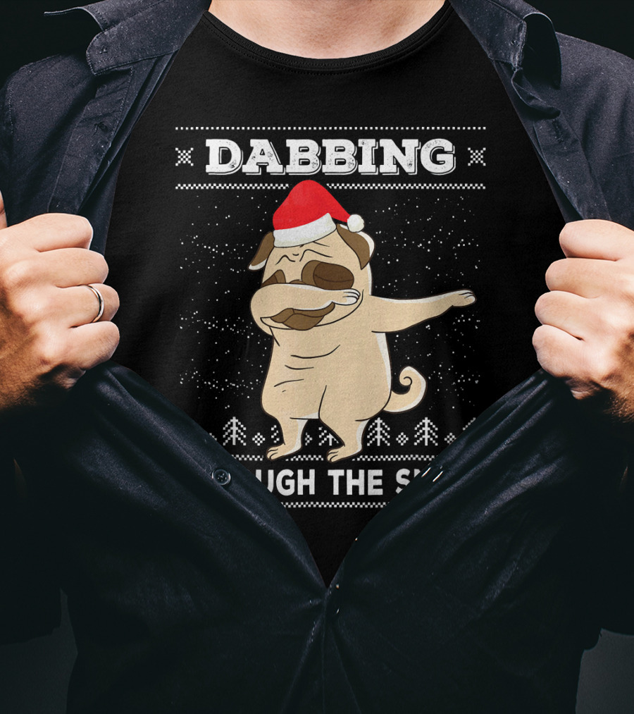 Dabbing Pug Through The Snow Santa Hat T-Shirt