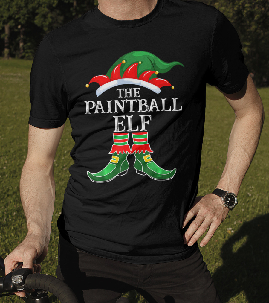 The Paintball Elf Christmas Hat Boots T-Shirt