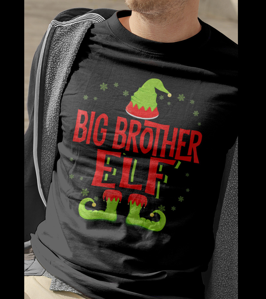 Big Brother Elf Christmas Outfit With Green Hat And Shoes T-Shirt