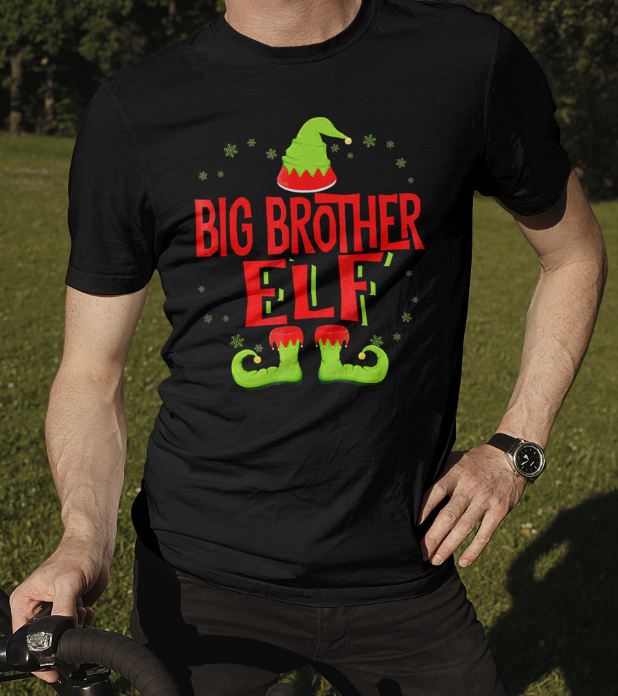 Big Brother Elf Christmas Outfit With Green Hat And Shoes T-Shirt