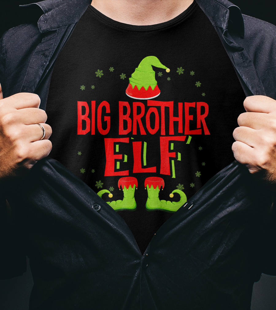 Big Brother Elf Christmas Outfit With Green Hat And Shoes T-Shirt