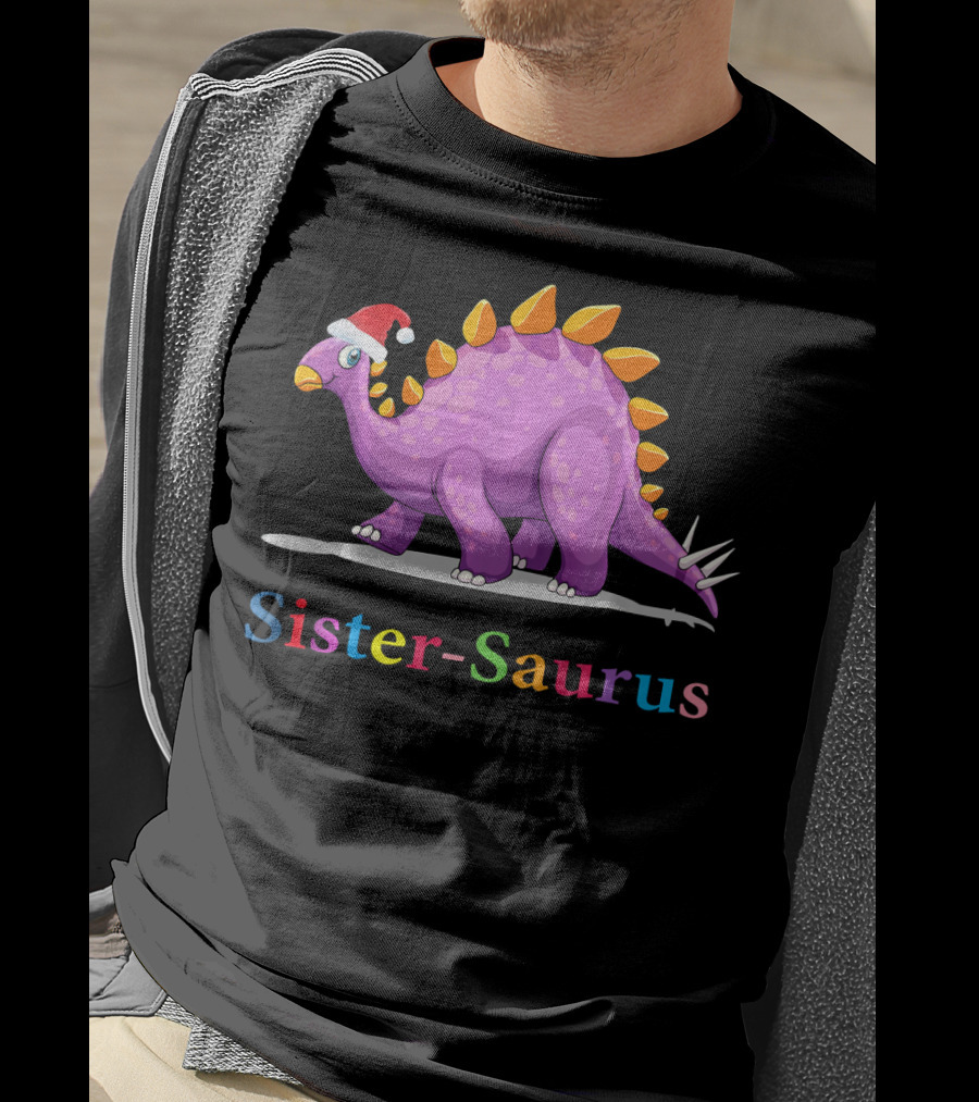 Sister-Saurus Dinosaur With Santa Hat T-Shirt