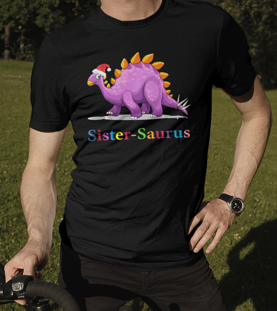 Sister-Saurus Dinosaur With Santa Hat T-Shirt