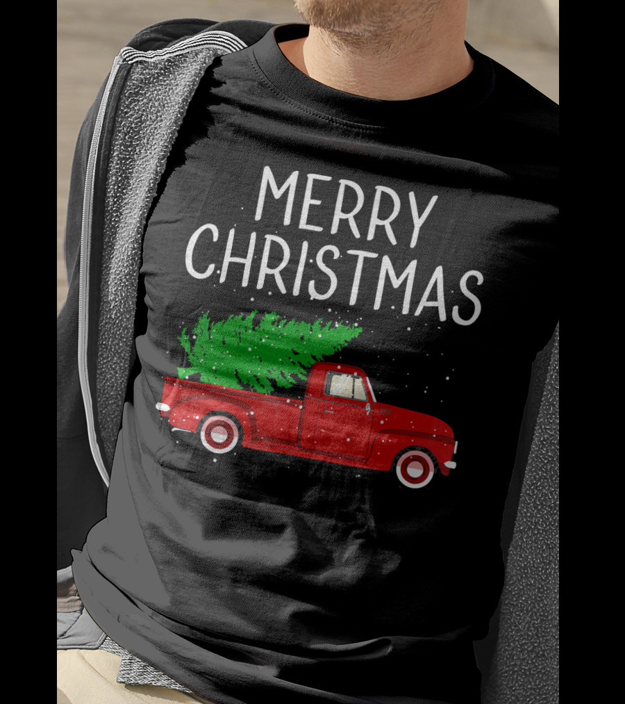 Merry Christmas Vintage Red Truck With Tree T-Shirt