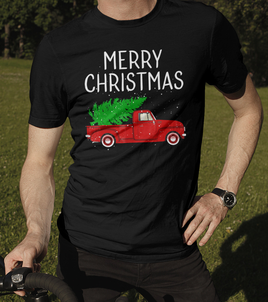Merry Christmas Vintage Red Truck With Tree T-Shirt