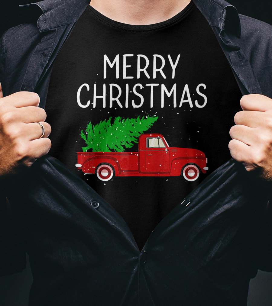 Merry Christmas Vintage Red Truck With Tree T-Shirt