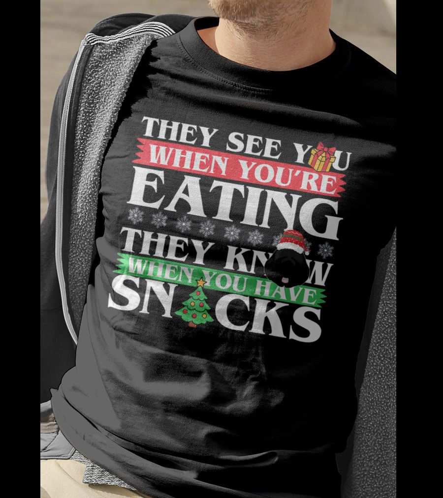 They See You When You’re Eating They Know When You Have Snacks Christmas Dog Newfoundland T-Shirt
